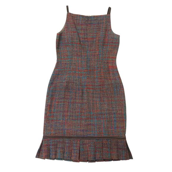 David Meister Dress Womens 8 Brown Sheath 100% Silk Sleeveless Pleated Tweed - Picture 5 of 12